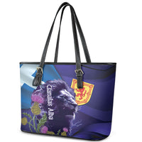 Cianalas Alba Scotland Leather Tote Bag Scottish Lion and Thistle Purple Version