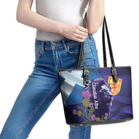 Cianalas Alba Scotland Leather Tote Bag Scottish Lion and Thistle Purple Version