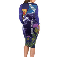 Cianalas Alba Scotland Long Sleeve Bodycon Dress Scottish Lion and Thistle Purple Version