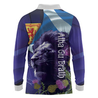 Cianalas Alba Scotland Long Sleeve Polo Shirt Scottish Lion and Thistle Purple Version