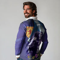 Cianalas Alba Scotland Long Sleeve Polo Shirt Scottish Lion and Thistle Purple Version