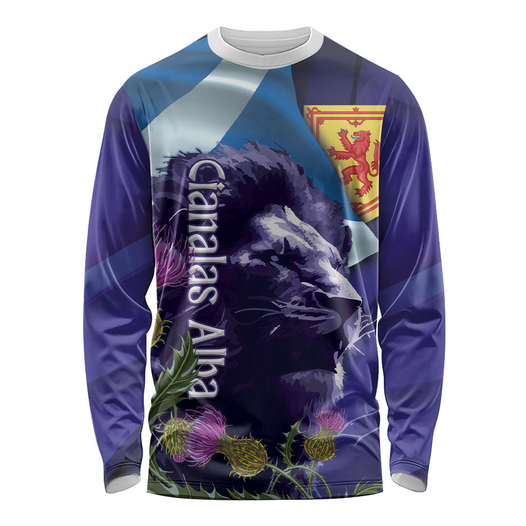 Cianalas Alba Scotland Long Sleeve Shirt Scottish Lion and Thistle Purple Version