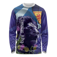 Cianalas Alba Scotland Long Sleeve Shirt Scottish Lion and Thistle Purple Version
