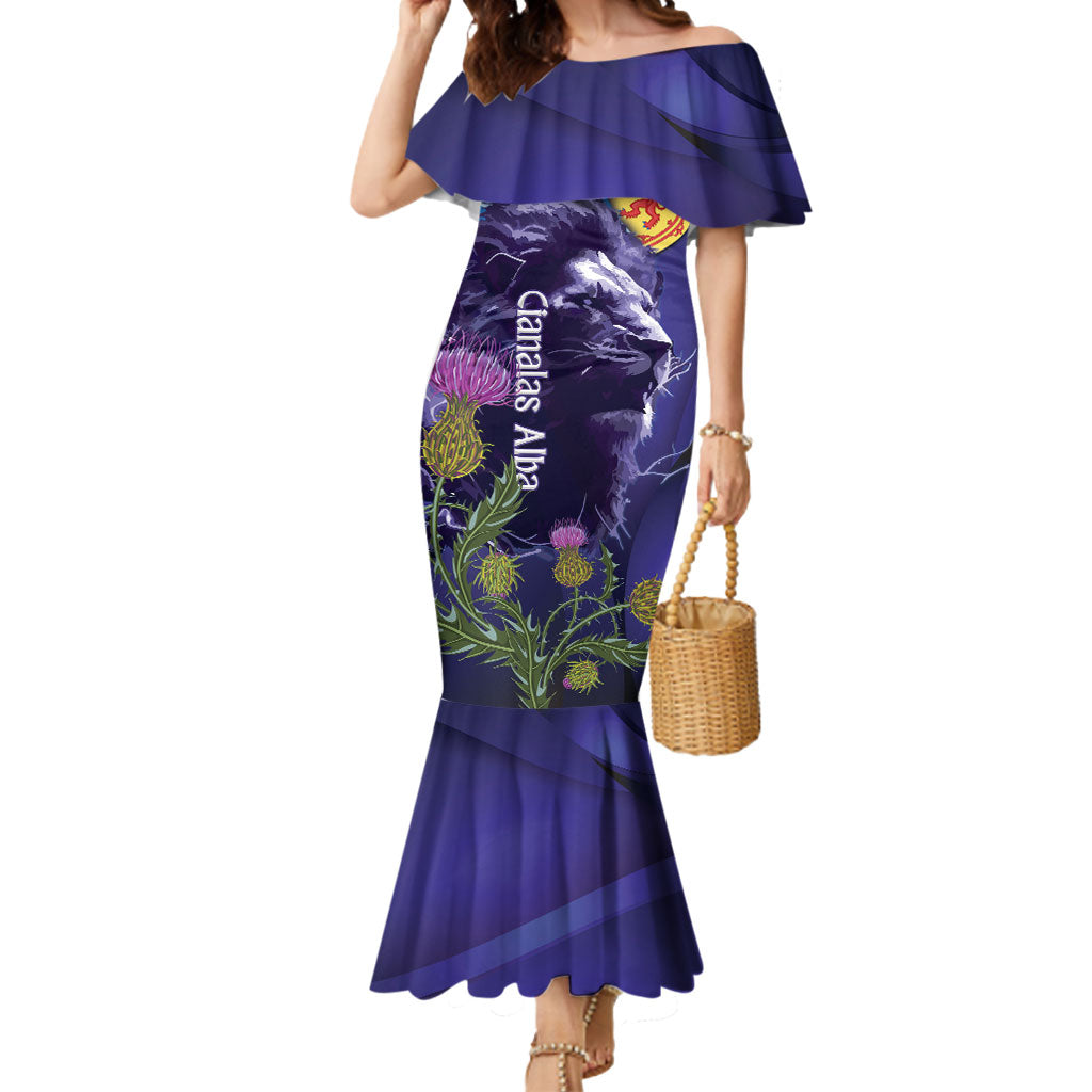 Cianalas Alba Scotland Mermaid Dress Scottish Lion and Thistle Purple Version