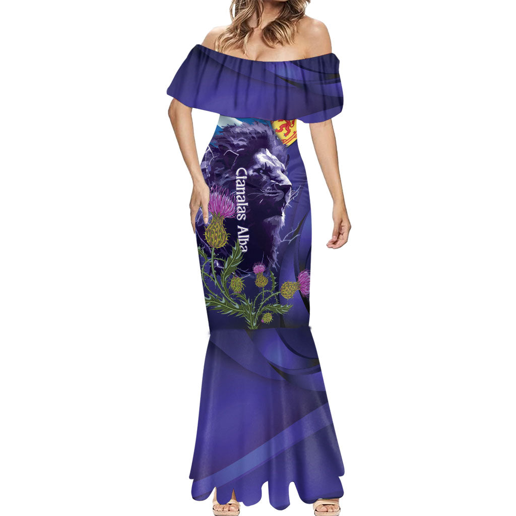 Cianalas Alba Scotland Mermaid Dress Scottish Lion and Thistle Purple Version