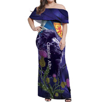 Cianalas Alba Scotland Off Shoulder Maxi Dress Scottish Lion and Thistle Purple Version