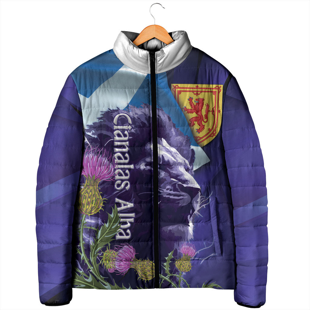 Cianalas Alba Scotland Padded Jacket Scottish Lion and Thistle Purple Version