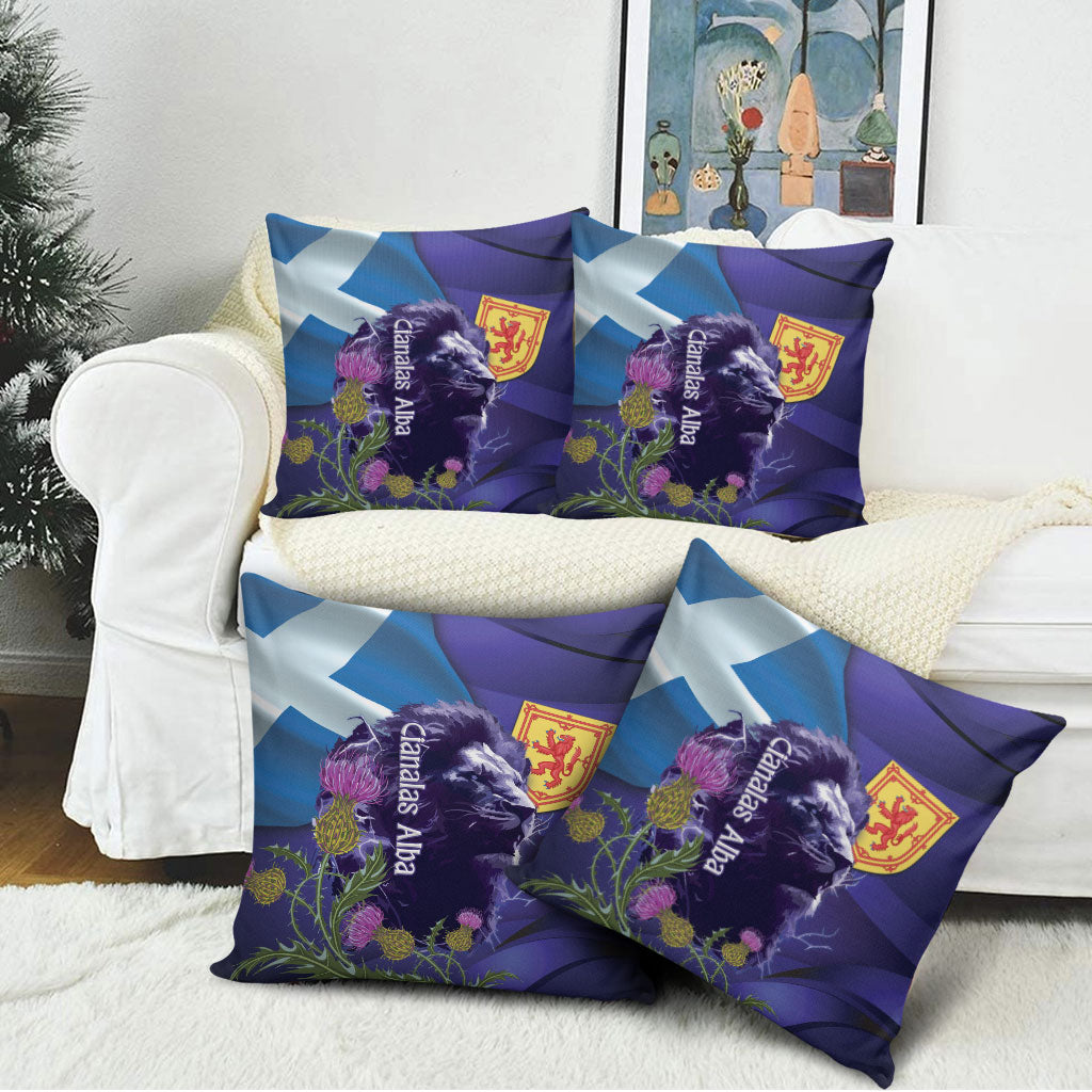 Cianalas Alba Scotland Pillow Cover Scottish Lion and Thistle Purple Version