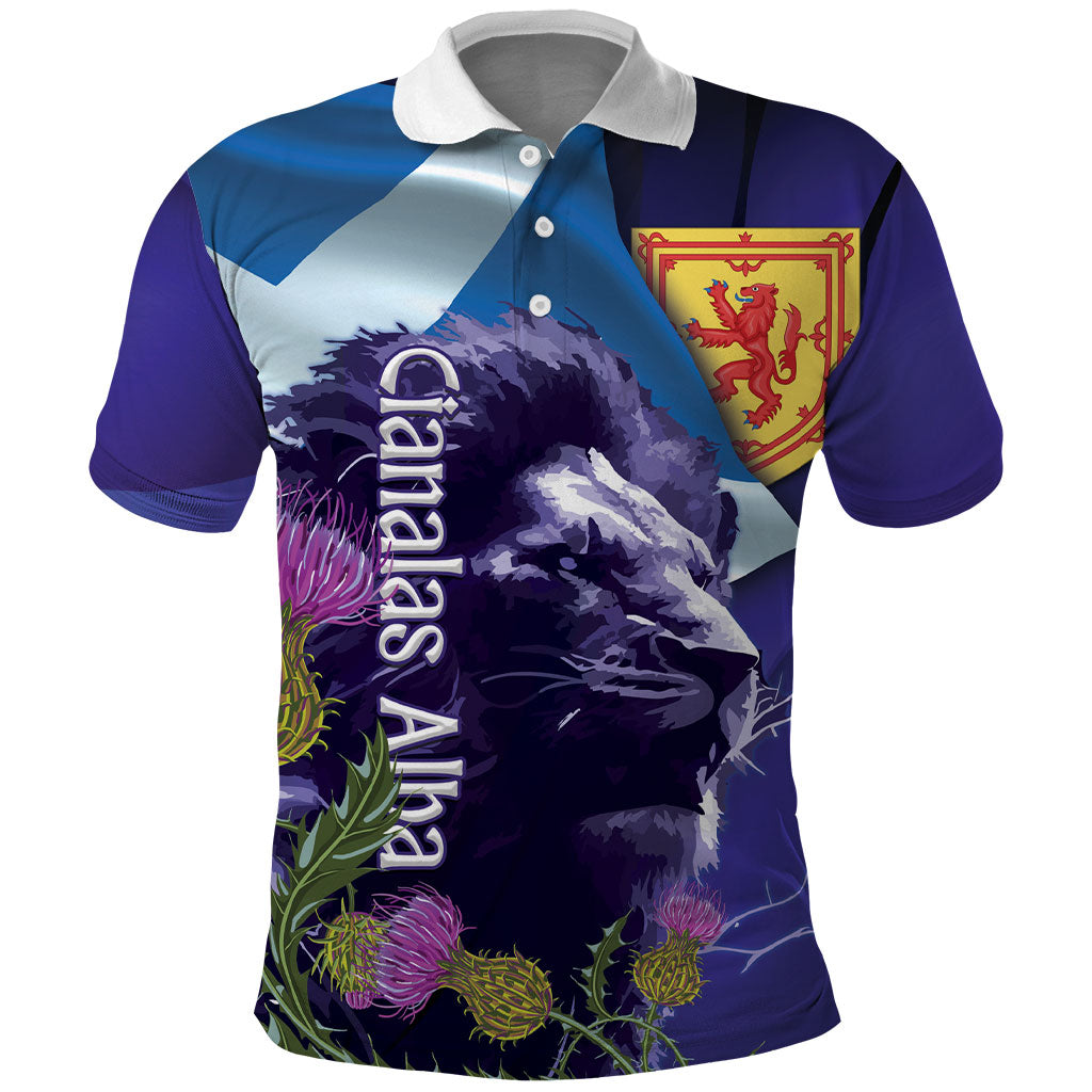 Cianalas Alba Scotland Polo Shirt Scottish Lion and Thistle Purple Version