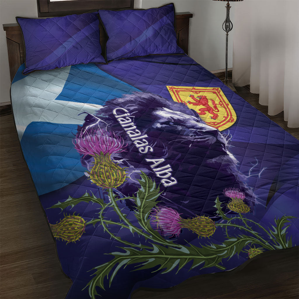 Cianalas Alba Scotland Quilt Bed Set Scottish Lion and Thistle Purple Version