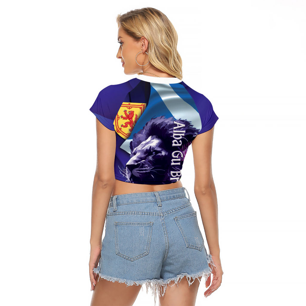 Cianalas Alba Scotland Raglan Cropped T Shirt Scottish Lion and Thistle Purple Version