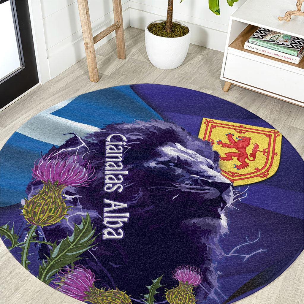 Cianalas Alba Scotland Round Carpet Scottish Lion and Thistle Purple Version
