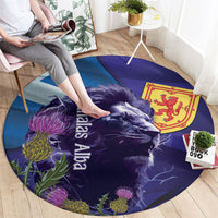 Cianalas Alba Scotland Round Carpet Scottish Lion and Thistle Purple Version