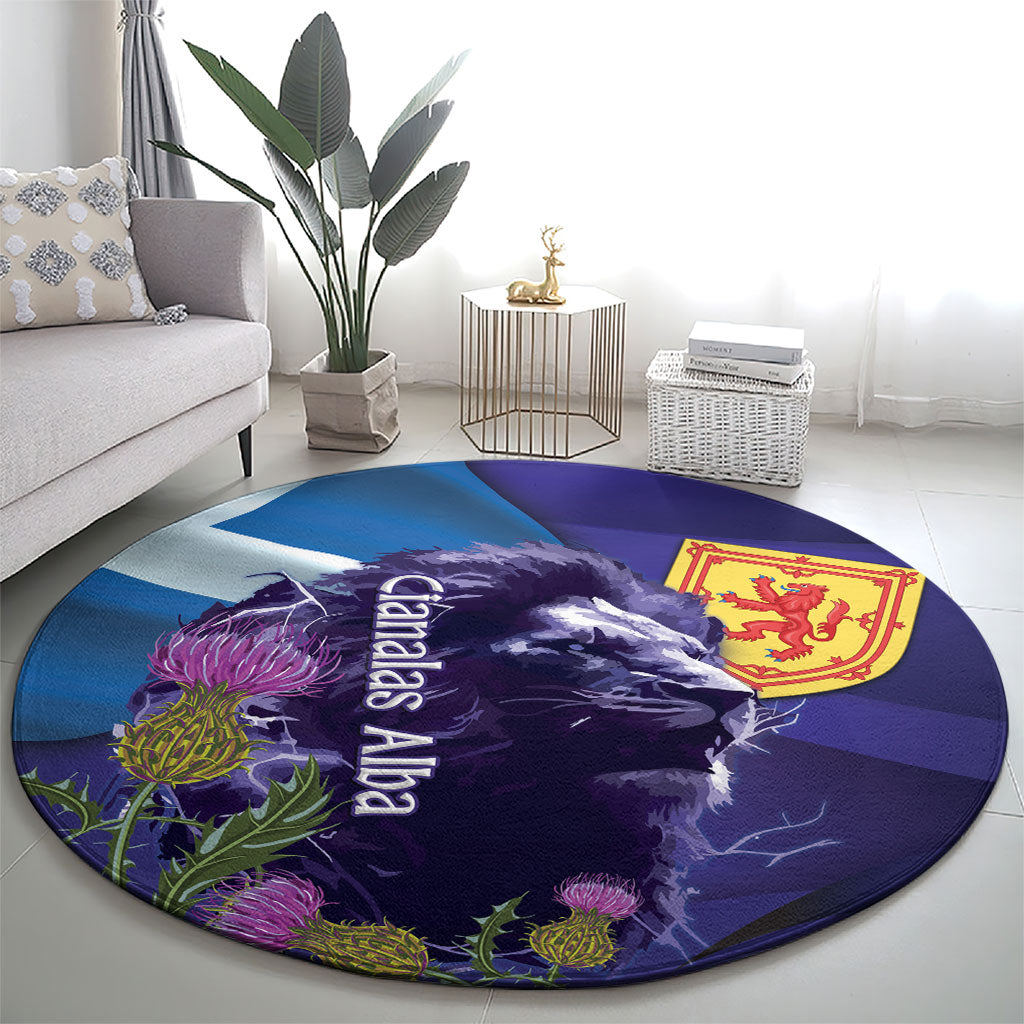 Cianalas Alba Scotland Round Carpet Scottish Lion and Thistle Purple Version