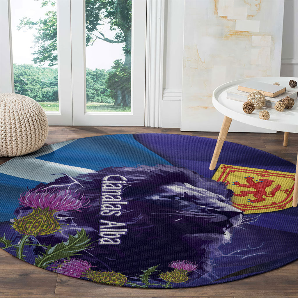 Cianalas Alba Scotland Round Carpet Scottish Lion and Thistle Purple Version