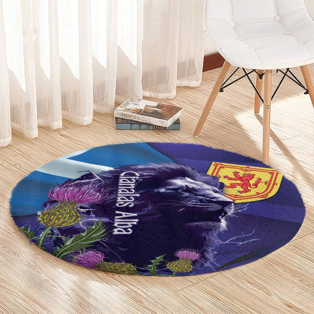 Cianalas Alba Scotland Round Carpet Scottish Lion and Thistle Purple Version