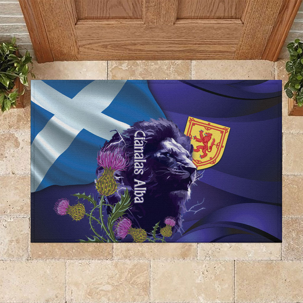 Cianalas Alba Scotland Rubber Doormat Scottish Lion and Thistle Purple Version