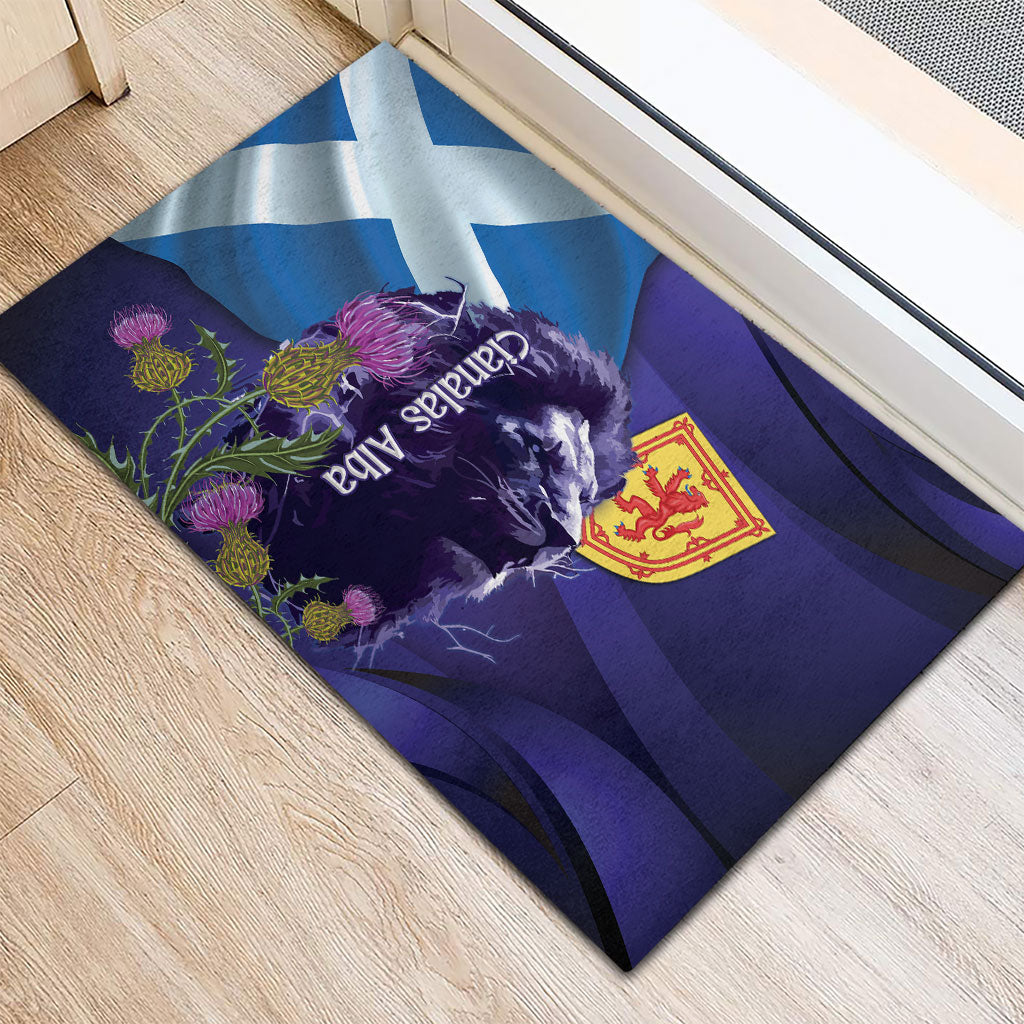 Cianalas Alba Scotland Rubber Doormat Scottish Lion and Thistle Purple Version