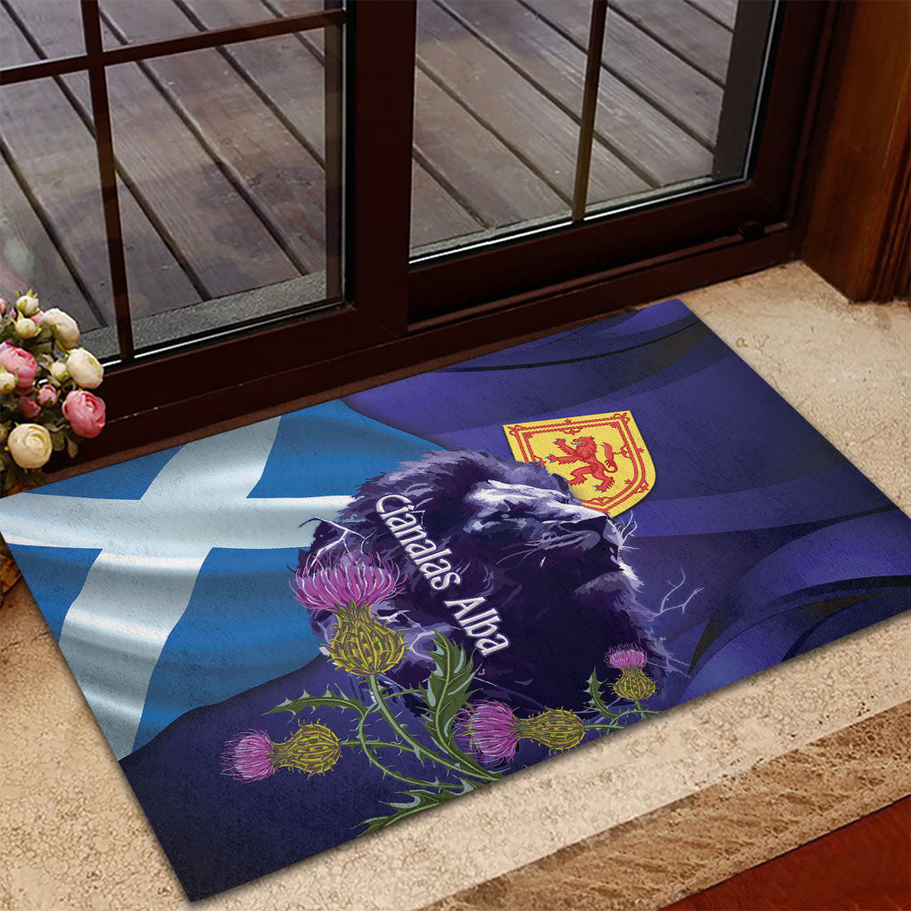 Cianalas Alba Scotland Rubber Doormat Scottish Lion and Thistle Purple Version
