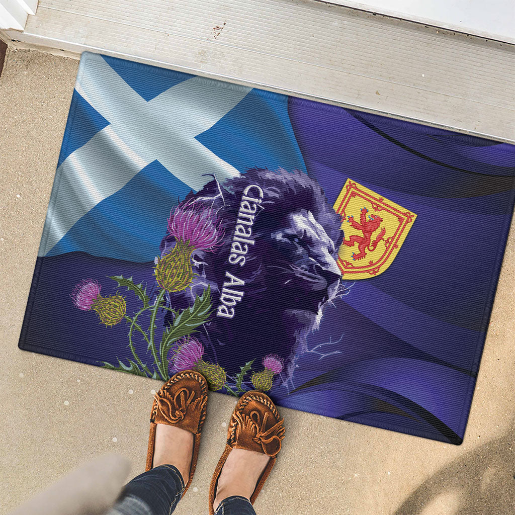 Cianalas Alba Scotland Rubber Doormat Scottish Lion and Thistle Purple Version
