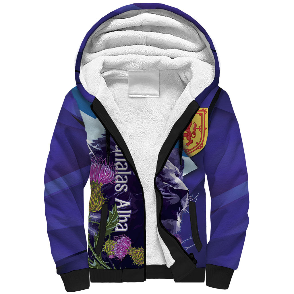 Cianalas Alba Scotland Sherpa Hoodie Scottish Lion and Thistle Purple Version