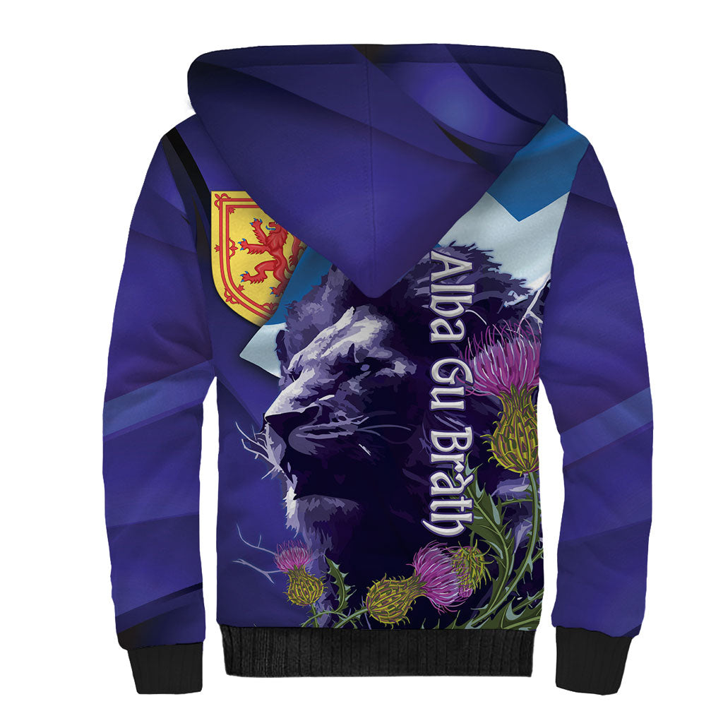 Cianalas Alba Scotland Sherpa Hoodie Scottish Lion and Thistle Purple Version