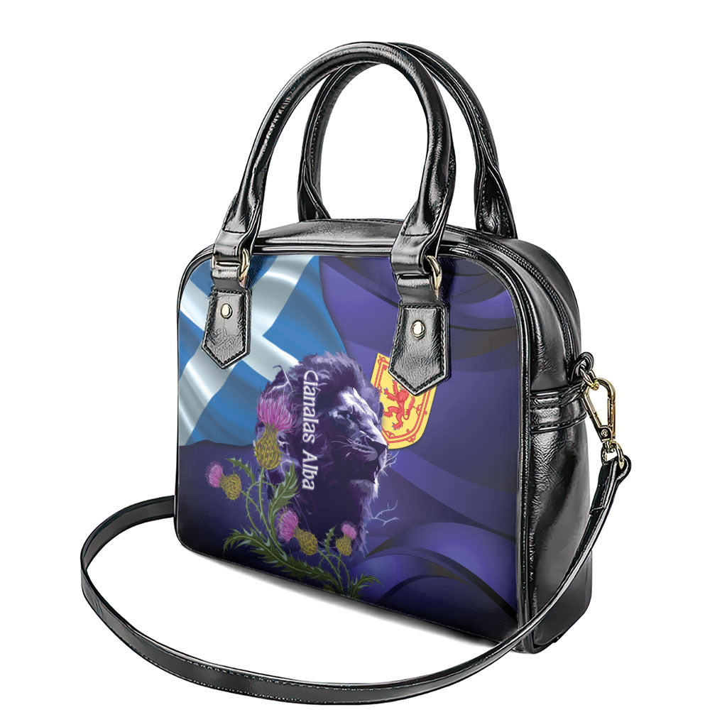 Cianalas Alba Scotland Shoulder Handbag Scottish Lion and Thistle Purple Version