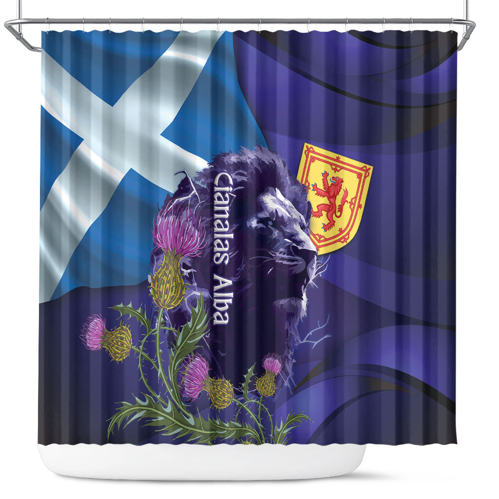 Cianalas Alba Scotland Shower Curtain Scottish Lion and Thistle Purple Version
