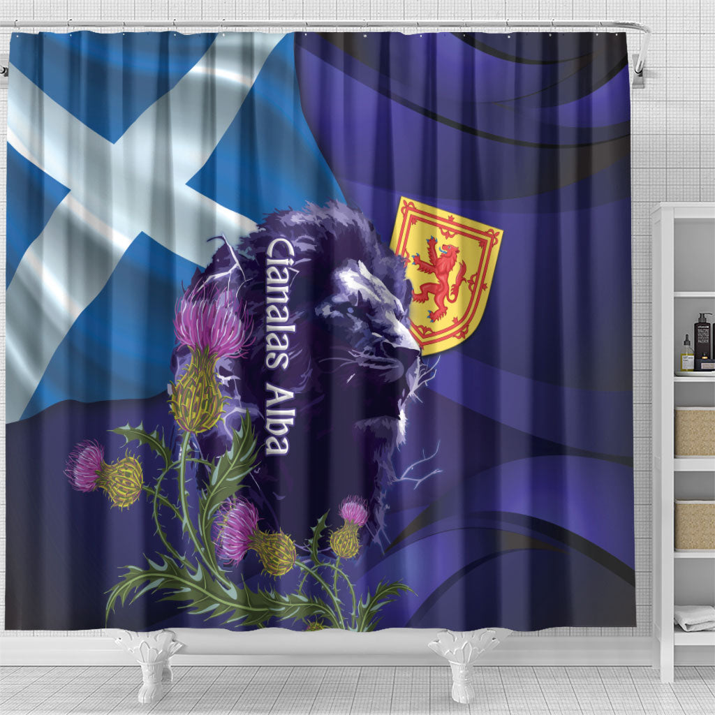 Cianalas Alba Scotland Shower Curtain Scottish Lion and Thistle Purple Version