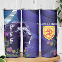 Cianalas Alba Scotland Skinny Tumbler Scottish Lion and Thistle Purple Version