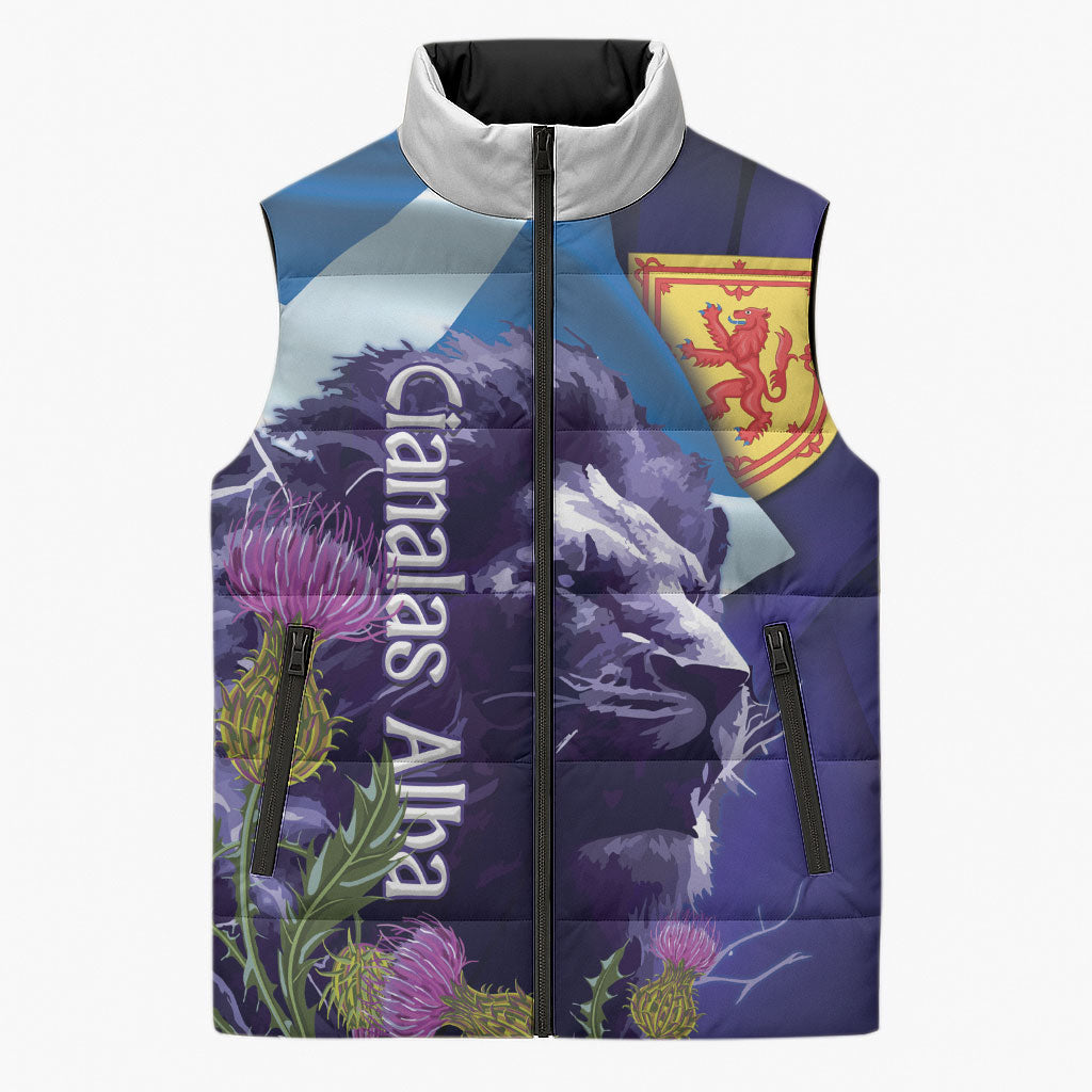 Cianalas Alba Scotland Sleeveless Puffer Jacket Scottish Lion and Thistle Purple Version