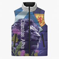 Cianalas Alba Scotland Sleeveless Puffer Jacket Scottish Lion and Thistle Purple Version