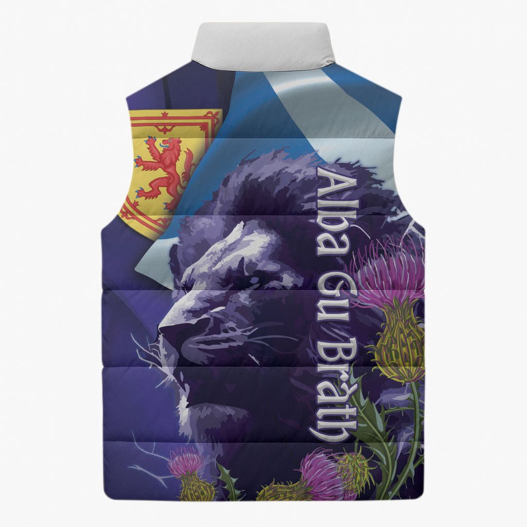 Cianalas Alba Scotland Sleeveless Puffer Jacket Scottish Lion and Thistle Purple Version