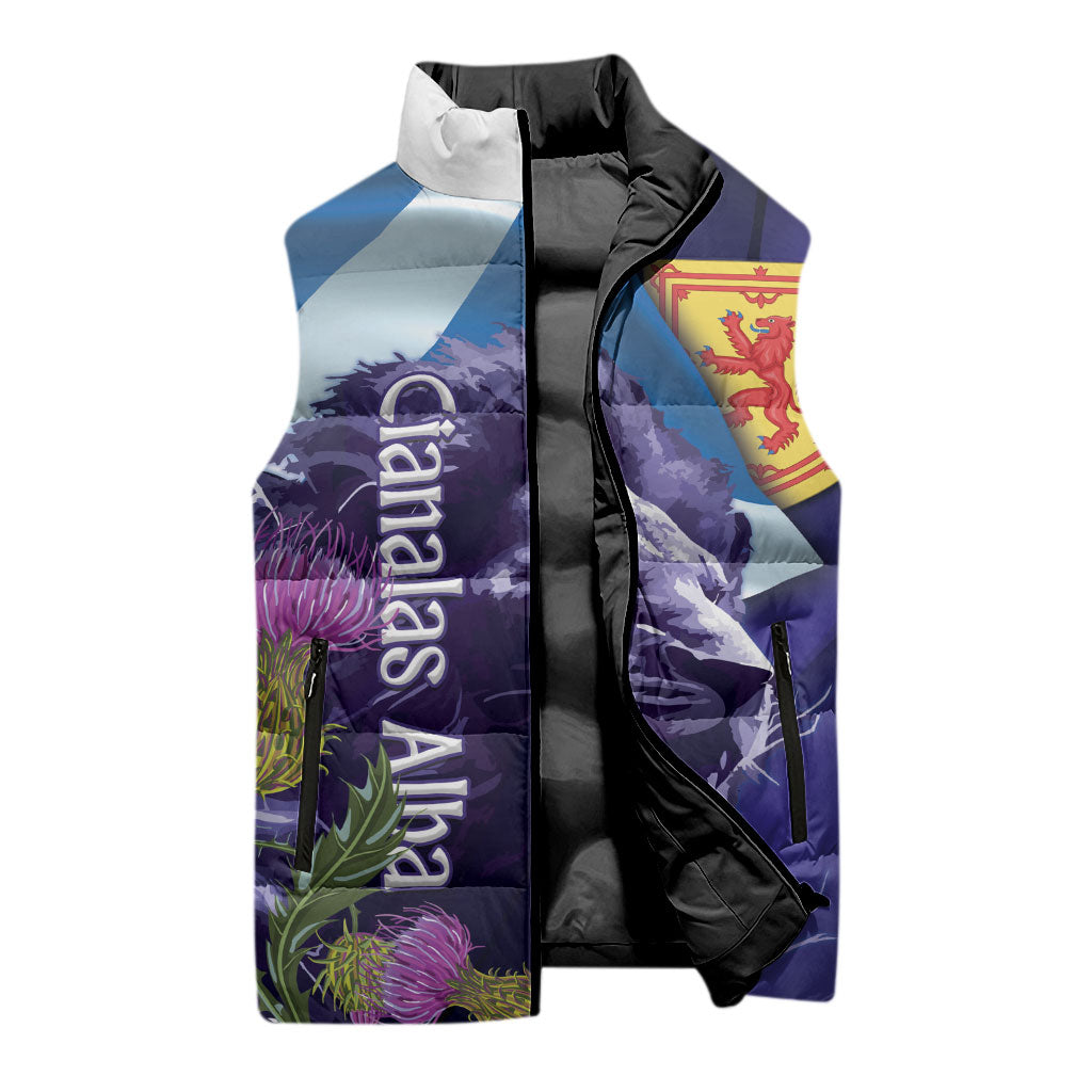 Cianalas Alba Scotland Sleeveless Puffer Jacket Scottish Lion and Thistle Purple Version