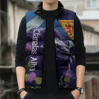 Cianalas Alba Scotland Sleeveless Puffer Jacket Scottish Lion and Thistle Purple Version