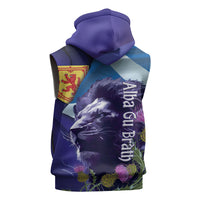 Cianalas Alba Scotland Sleeveless Zip Hoodie Scottish Lion and Thistle Purple Version