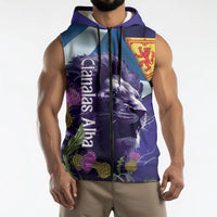 Cianalas Alba Scotland Sleeveless Zip Hoodie Scottish Lion and Thistle Purple Version