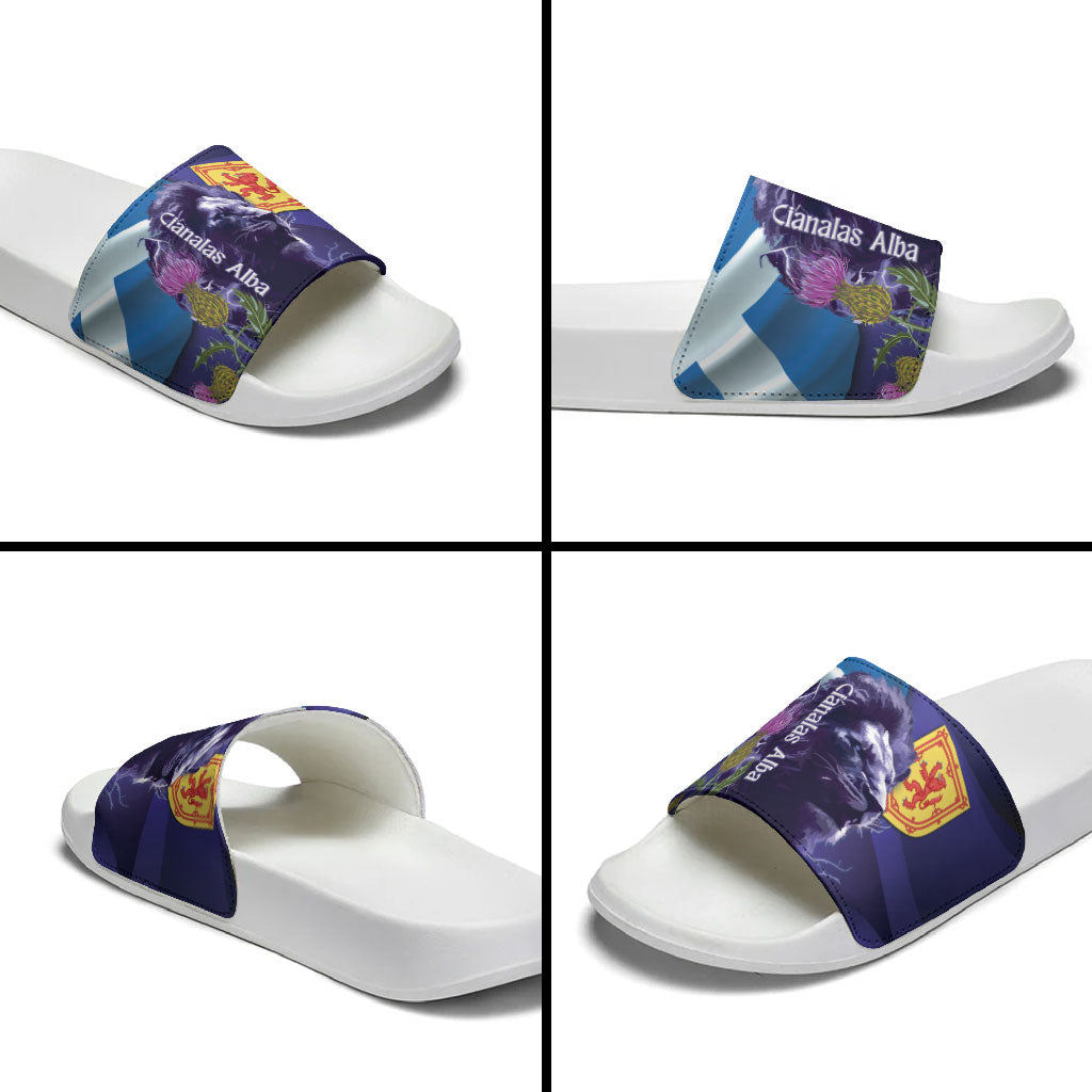 Cianalas Alba Scotland Slide Sandals Scottish Lion and Thistle Purple Version