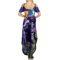 Cianalas Alba Scotland Summer Maxi Dress Scottish Lion and Thistle Purple Version