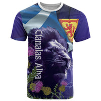Cianalas Alba Scotland T Shirt Scottish Lion and Thistle Purple Version