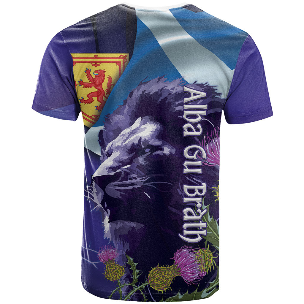 Cianalas Alba Scotland T Shirt Scottish Lion and Thistle Purple Version