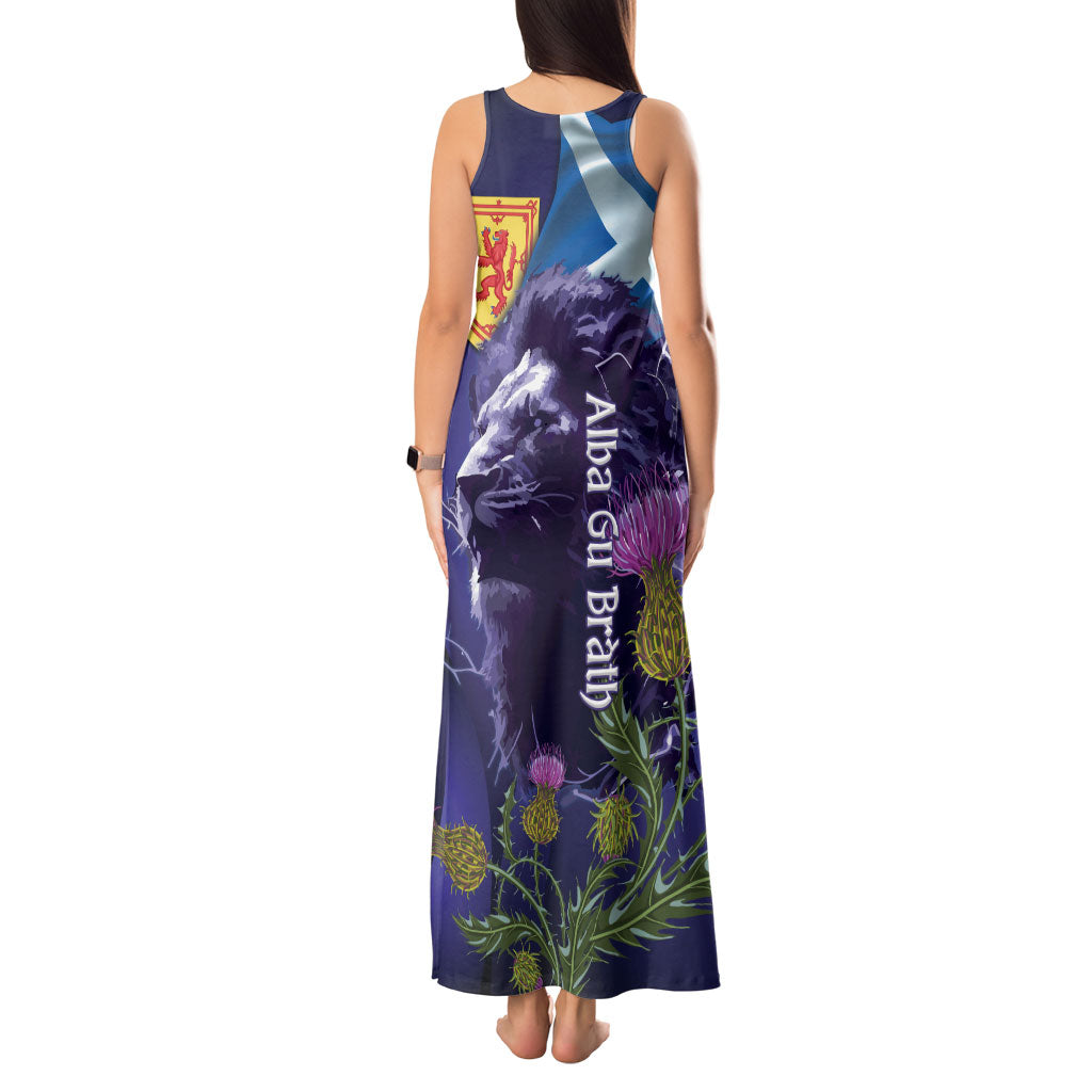 Cianalas Alba Scotland Tank Maxi Dress Scottish Lion and Thistle Purple Version