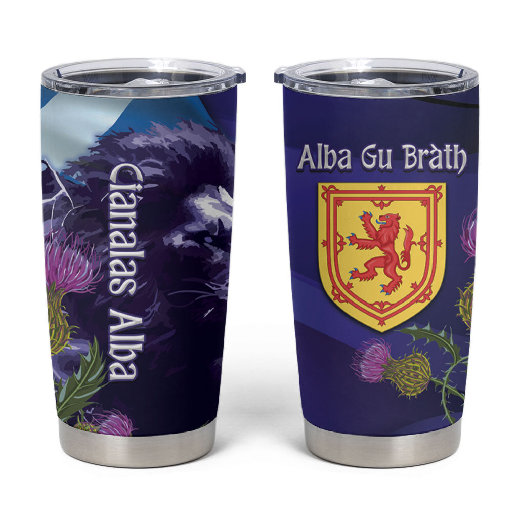 Cianalas Alba Scotland Tumbler Cup Scottish Lion and Thistle Purple Version