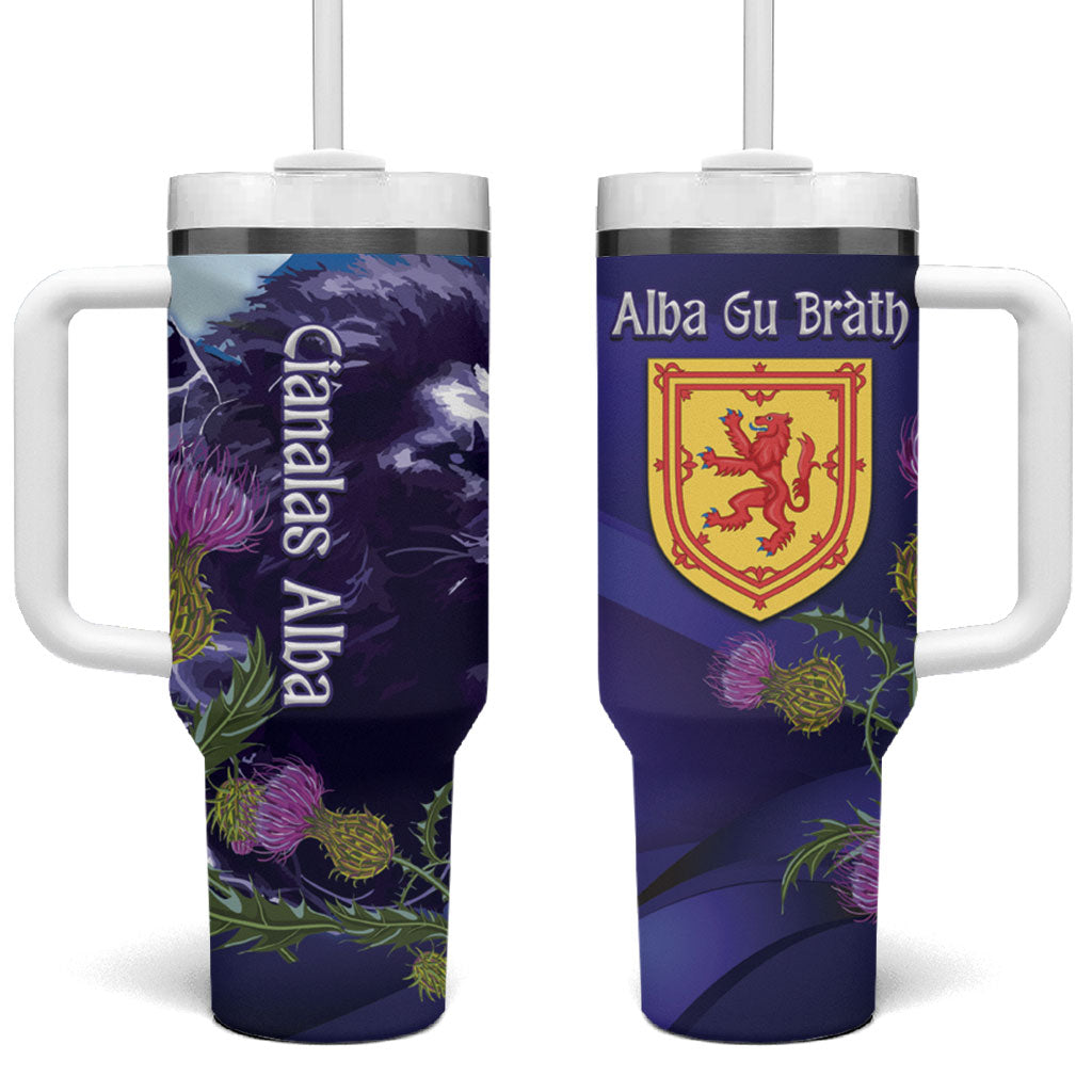 Cianalas Alba Scotland Tumbler With Handle Scottish Lion and Thistle Purple Version