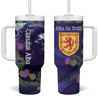 Cianalas Alba Scotland Tumbler With Handle Scottish Lion and Thistle Purple Version
