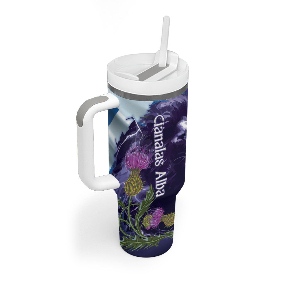 Cianalas Alba Scotland Tumbler With Handle Scottish Lion and Thistle Purple Version