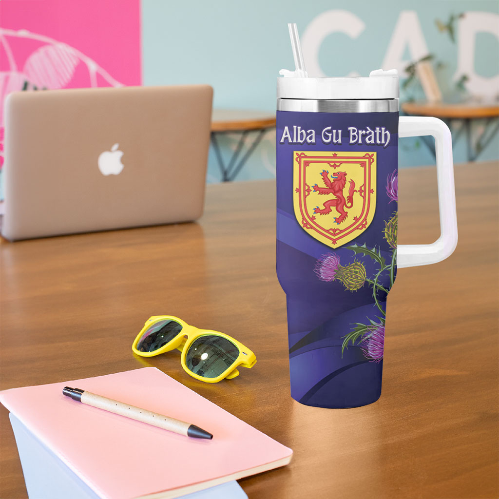 Cianalas Alba Scotland Tumbler With Handle Scottish Lion and Thistle Purple Version