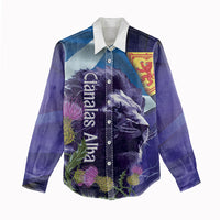Cianalas Alba Scotland Women Casual Shirt Scottish Lion and Thistle Purple Version