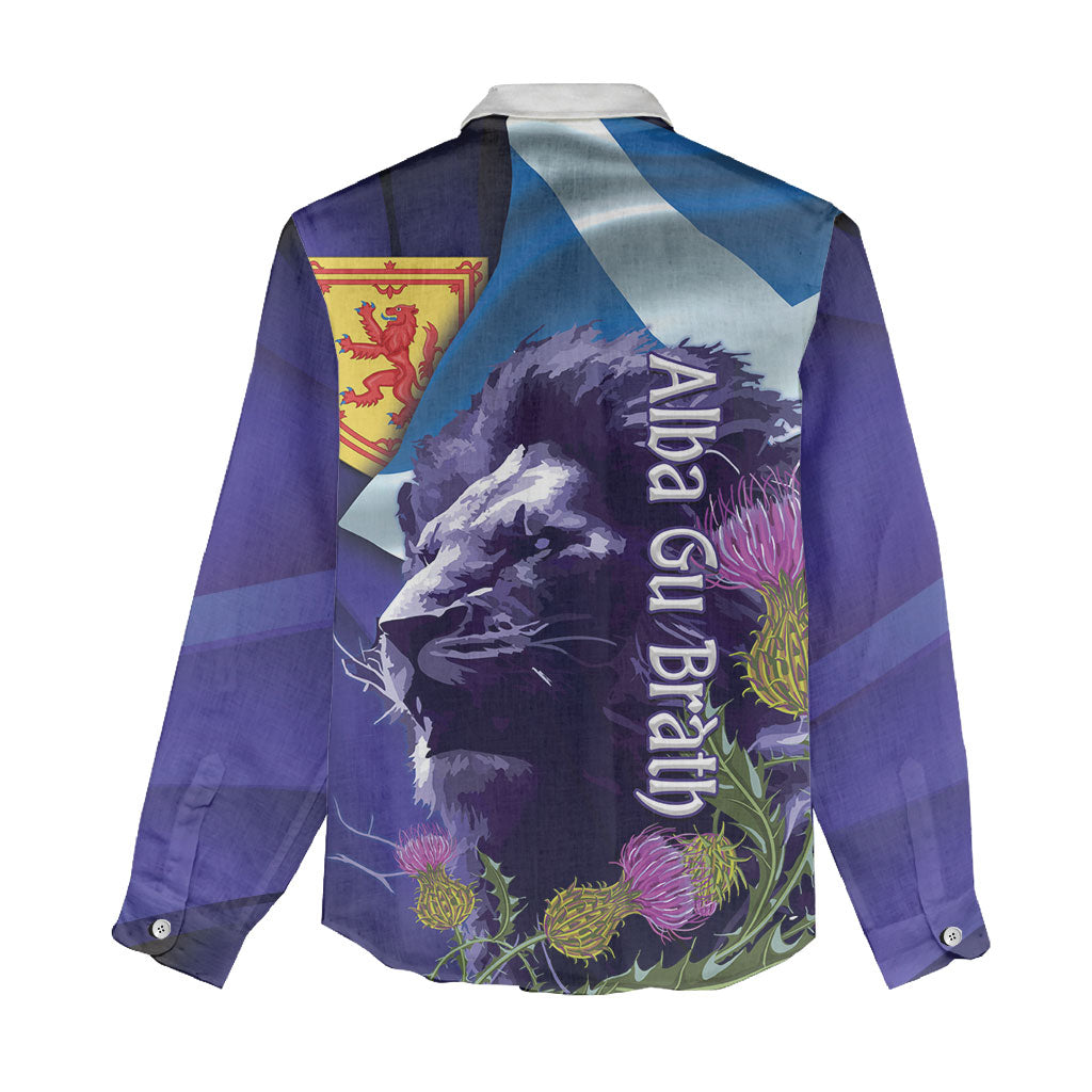 Cianalas Alba Scotland Women Casual Shirt Scottish Lion and Thistle Purple Version