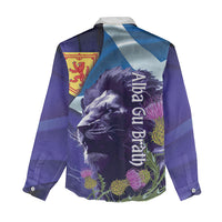 Cianalas Alba Scotland Women Casual Shirt Scottish Lion and Thistle Purple Version